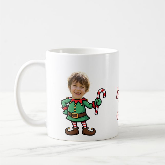 Personalized Photo Elf Face Funny Custom Christmas Coffee Mug (Left)
