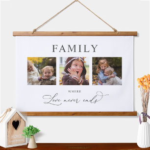 Personalized Photo Family Where Love Never Ends Hanging Tapestry