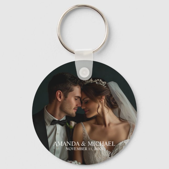 Personalized Photo Favor with Names & Wedding Date Key Ring (Front)