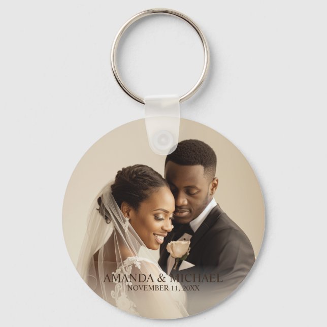 Personalized Photo Favor with Names & Wedding Date Key Ring (Front)