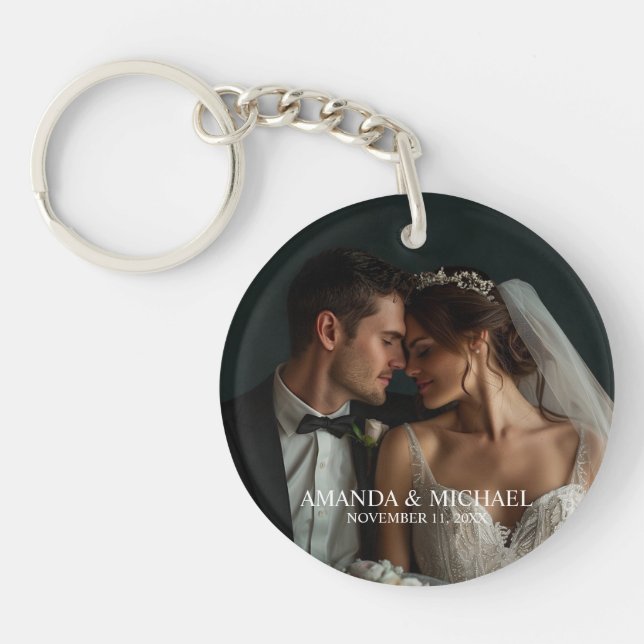 Personalized Photo Favor with Names & Wedding Date Key Ring (Front)