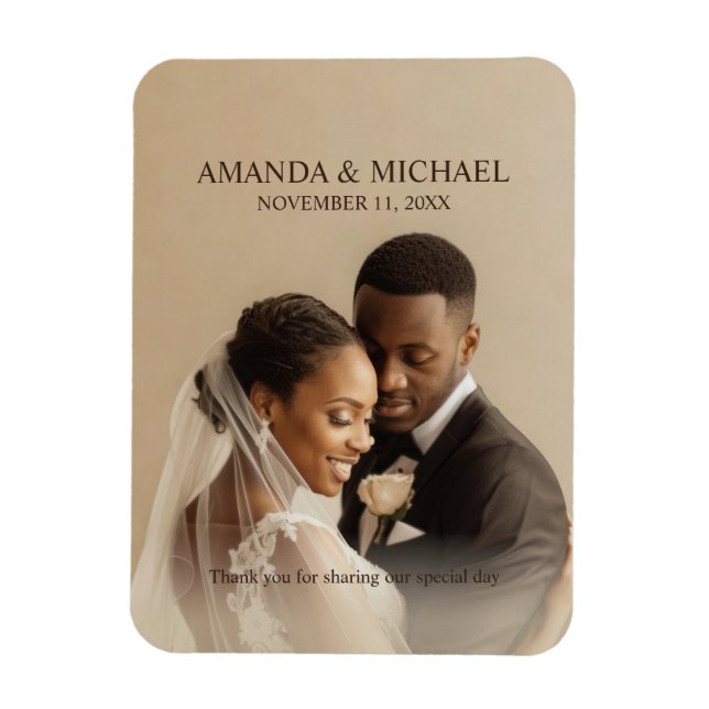 Personalized Photo Favor with Names & Wedding Date Magnet (Vertical)