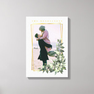 Personalized photo floral frame canvas print