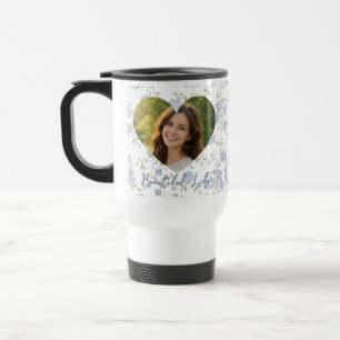 Personalized Photo, Floral Heart, Soft Pastel Travel Mug
