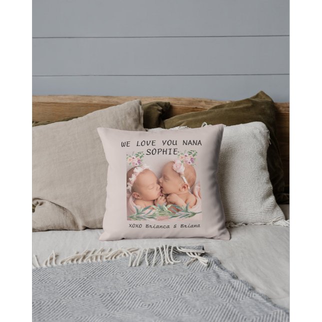 Personalized photo flowers pink grandma  cushion (Creator Uploaded)