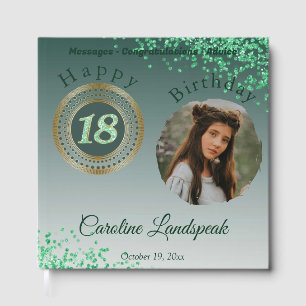 Personalized Photo Green Glitter, 18th Birthday Guest Book