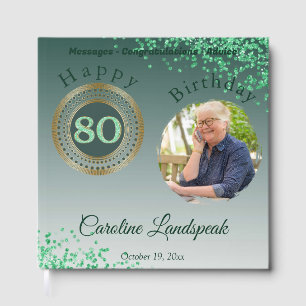Personalized Photo Green Glitter, 80th Birthday Guest Book
