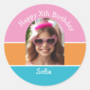 Personalized Photo Happy Birthday Name Any Age  Classic Round Sticker