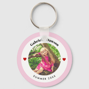 Personalized Photo in Baby Pink White Circle Heart Key Ring