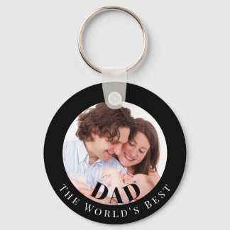 Personalized Photo in Black Circle Best Dad Key Ring