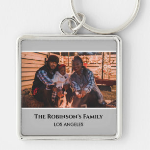 Personalized Photo in Gray Frame with Texts Key Ring