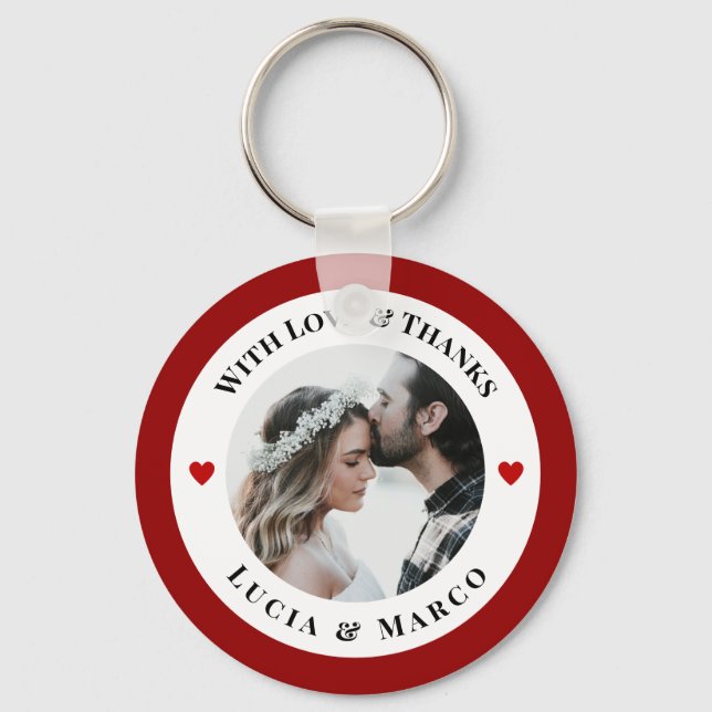 Personalized Photo in White Circle with Red Heart Key Ring (Front)