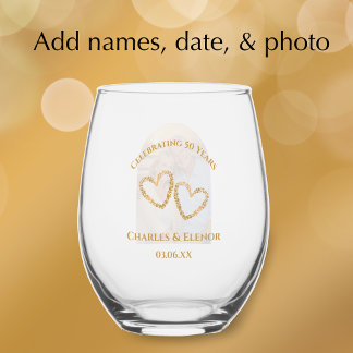 Personalized Photo Keepsake 50th Anniversary Gift Stemless Wine Glass