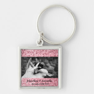 Personalized Photo Key Chain Rose Gold Glitter