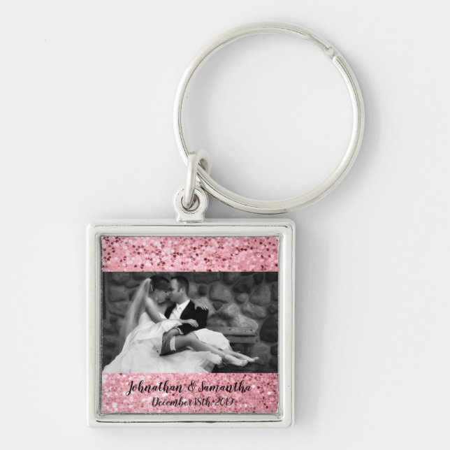 Personalized Photo Key Chain Rose Gold Glitter (Front)