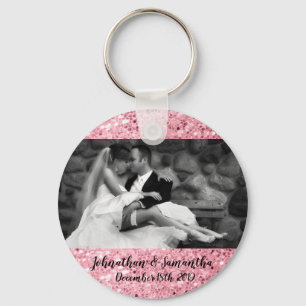 Personalized Photo Key Chain Rose Gold Glitter