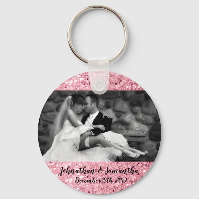 Personalized Photo Key Chain Rose Gold Glitter (Front)