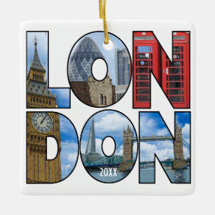 Personalized Photo London Europe City Typography Ceramic Ornament
