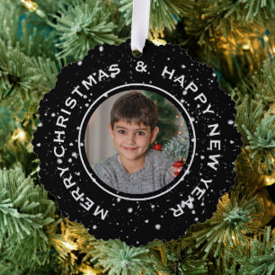 PERSONALIZED PHOTO MERRY CHRISTMAS HAPPY NEW YEAR TREE DECORATION CARD