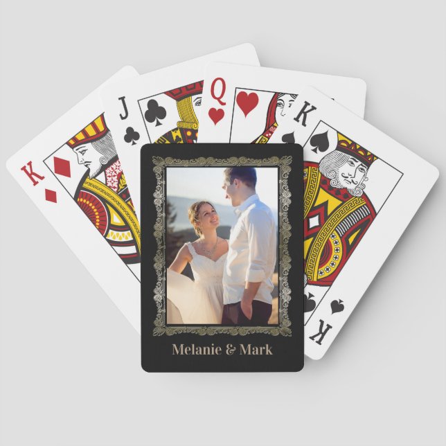 Personalized Photo Monogram Elegant Wedding Playing Cards (Back)