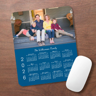 Personalized Photo Name Blue 2026 Calendar Mouse Mat