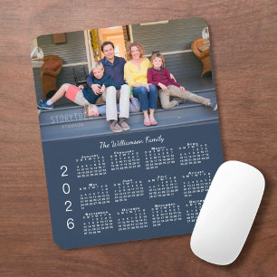 Personalized Photo Name Navy Blue 2026 Calendar Mouse Mat
