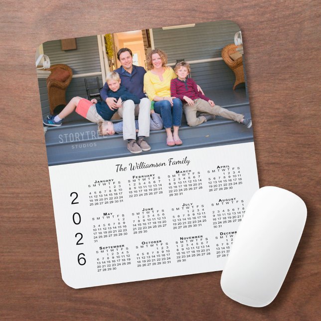 Personalized Photo Name White 2026 Calendar Mouse Mat (Personalized Photo Name White 2026 Calendar Mouse Pad in situ)