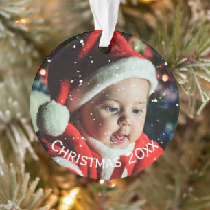 Personalized Photo Name Year Snow Ornament