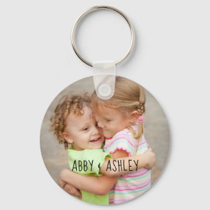 Personalized Photo Names Cute Typography Keepsake Key Ring