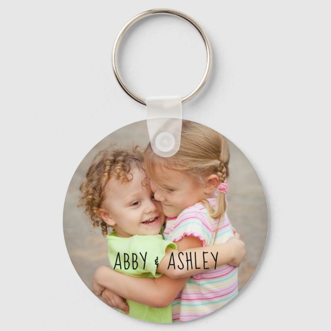 Personalized Photo Names Cute Typography Keepsake Key Ring (Front)