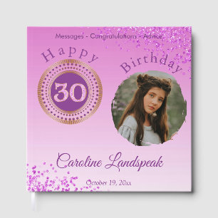 Personalized Photo Pink Glitter, 30th Birthday Guest Book