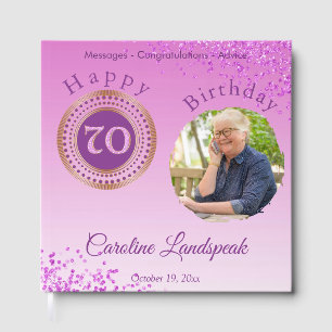 Personalized Photo Pink Glitter, 70th Birthday Guest Book