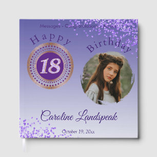 Personalized Photo Purple Glitter, 18th Birthday Guest Book