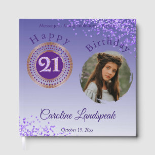 Personalized Photo Purple Glitter, 21st Birthday Guest Book