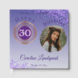 Personalized Photo Purple Glitter, 30th Birthday Guest Book
