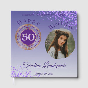 Personalized Photo Purple Glitter, 50th Birthday Guest Book