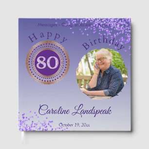 Personalized Photo Purple Glitter, 80th Birthday Guest Book