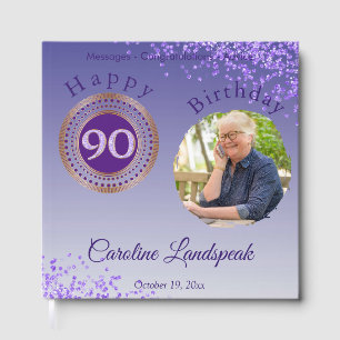 Personalized Photo Purple Glitter, 90th Birthday Guest Book