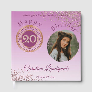 Personalized Photo Rose Gold Glitter 20th Birthday Guest Book