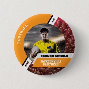 Personalized photo sports button/pin football butt 6 cm round badge