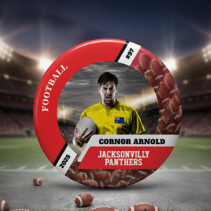 Personalized photo sports button/pin football butt 6 cm round badge