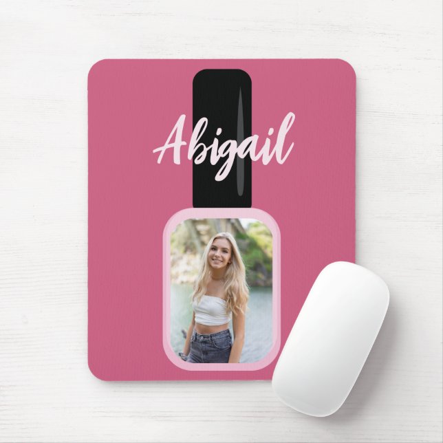Personalized Photo Trendy Modern Pink Nail Polish Mouse Mat (With Mouse)