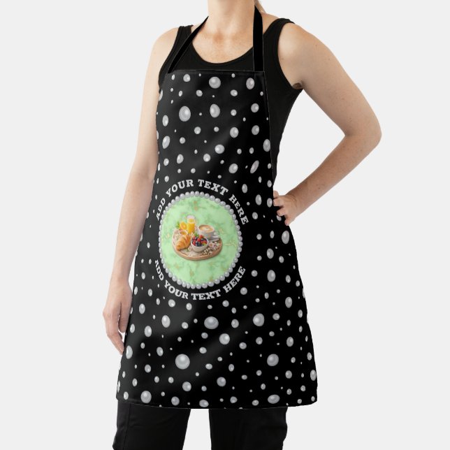 Personalized Photo with Pearls Circle on Black Apron (Insitu)