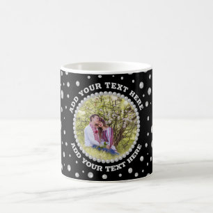 Personalized Photo with Pearls Circle on Black Coffee Mug