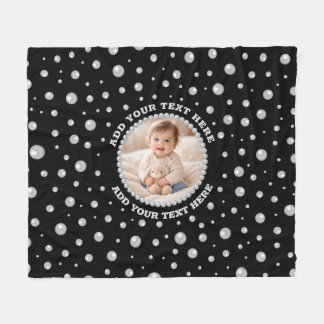 Personalized Photo with Pearls Circle on Black Fleece Blanket