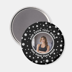 Personalized Photo with Pearls Circle on Black Magnet