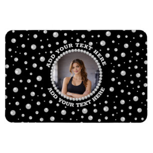 Personalized Photo with Pearls Circle on Black Magnet