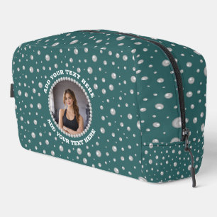 Personalized Photo with Pearls Circle on Teal Dopp Kit