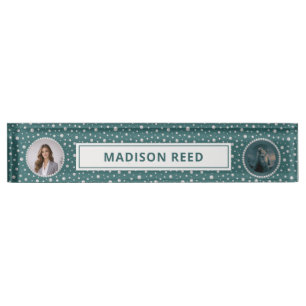 Personalized Photo with Pearls Circle on Teal Nameplate