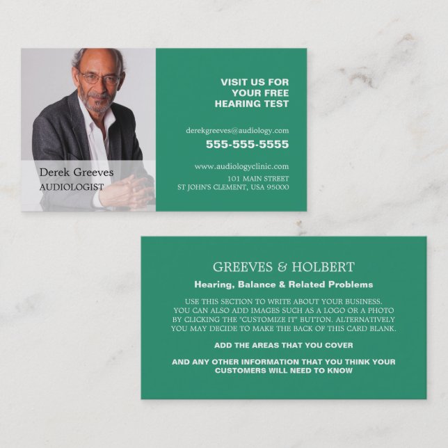 Personalized Photograph, Audiologist, Audiology Business Card (Front/Back)